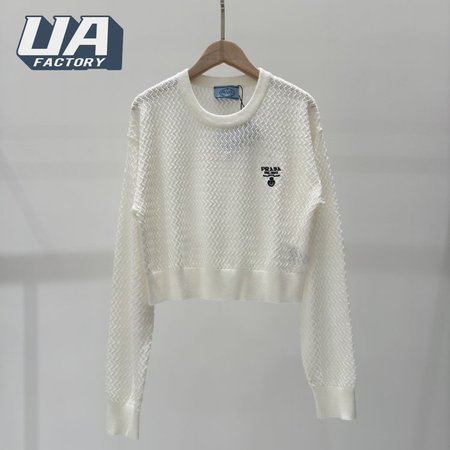 Prada Hollowed-out crew neck knitted Sweater