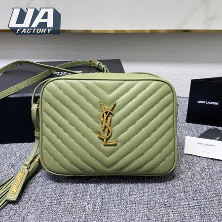 Saint Laurent Lou Mini Bag In Quilted Grain De Poudre Embossed Light Sage