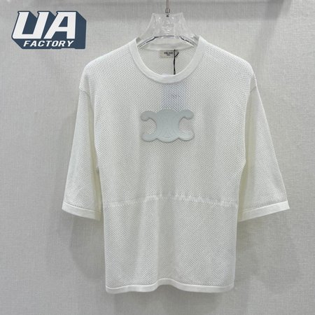 Celine Triomphe Perforated T-Shirt In Plonge Lambskin Optic White