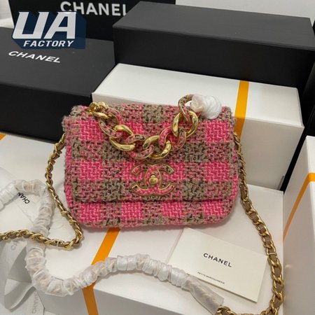 Chanel Small Elegant Chain Flap Bag Pink and Beige Tweed Gold Hardware