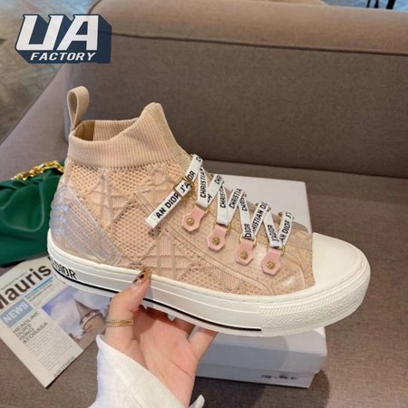 Dior Beige Knit And Leather Walk'N'Dior High Top Sneakers