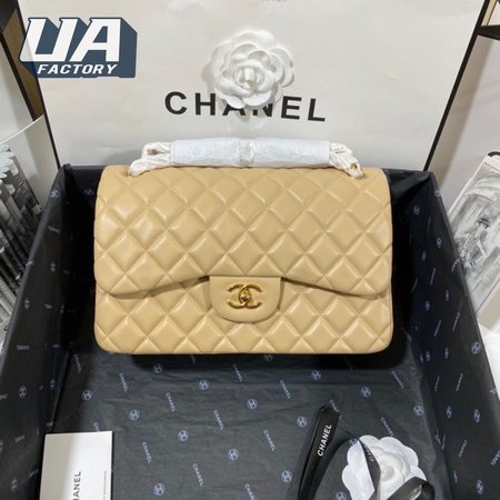 Chanel Classic Double Flap Quilted Jumbo Beige