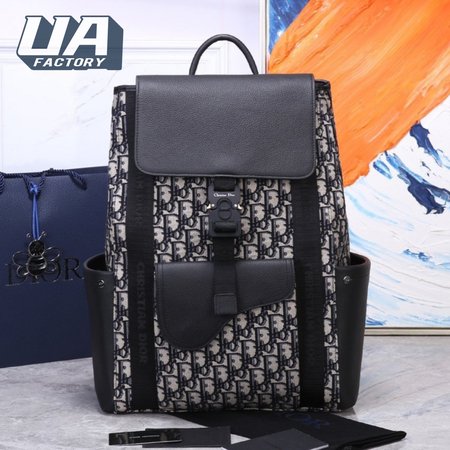 Dior Saddle Backpack Beige And Black Oblique Print And Black Grained Calfskin