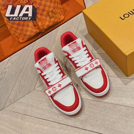 trainer red monogram denim