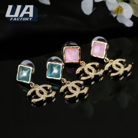 Chanel Crystal CC Drop Earrings Pink Gold