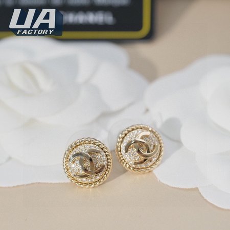Chanel Double C Round Full Diamond Stud Earrings