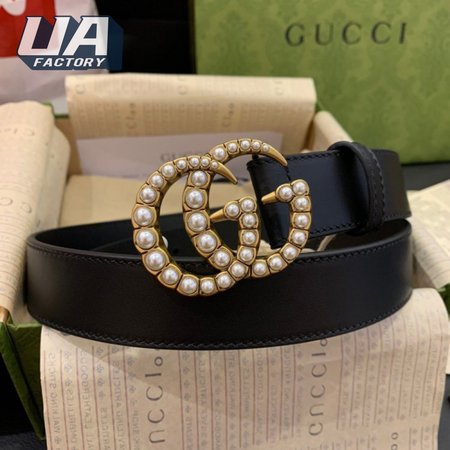 Gucci Leather Belt With Pearl Double G Buckle