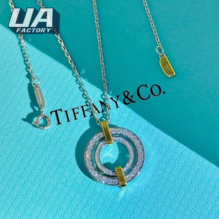 Tiffany Edge Circle Pendant in Platinum and Yellow Gold with Diamonds Large