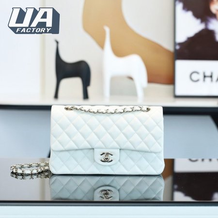 Chanel Classic Flap Shoulder Bag White Silver