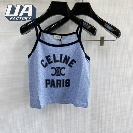 Celine Paris Tank Top In Cotton Jersey Blue/Navy