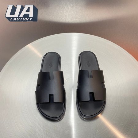 Hermes Izmir Sandal Noir Canvas Calfskin Leather