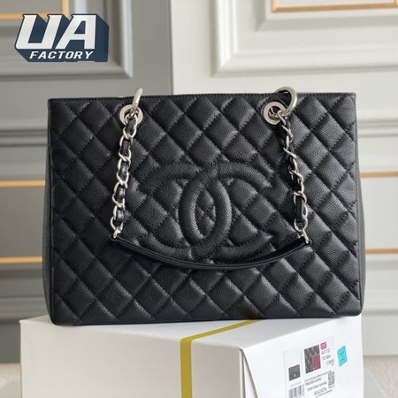 Chanel GST Black Quilted Caviar Leather Silver-Tone Hardware