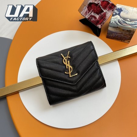 Saint Laurent Grain De Poudre Matelasse Chevron Small Monogram Envelope Wallet Black