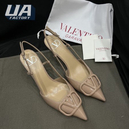 Valentino Beige Patent Leather VLOGO Slingback Pumps