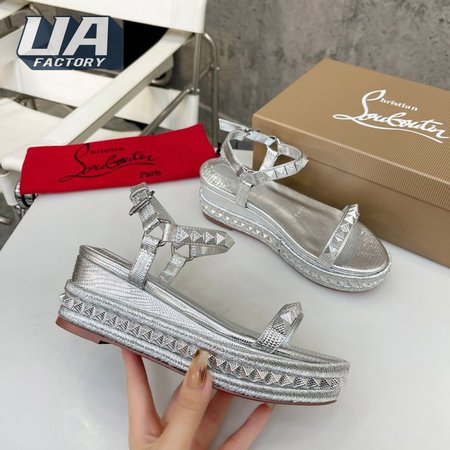 Christian Louboutin Pyraclou 110 Glitter Wedge Sandals In Silver