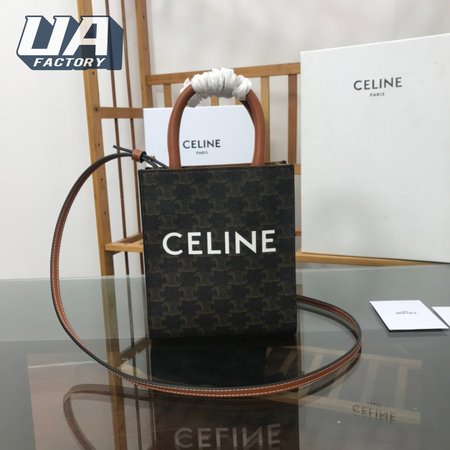 Celine Mini Vertical Cabas In Triomphe Canvas And Calfskin With Celine Print
