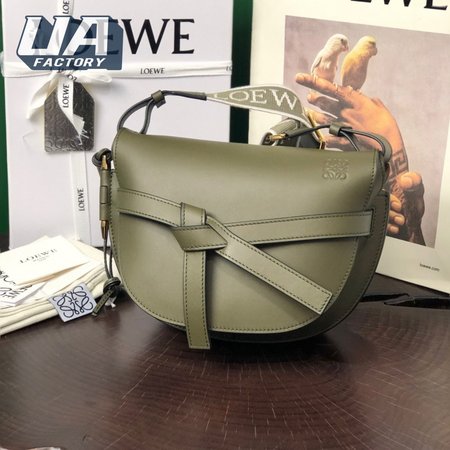 Loewe Small Gate Bag In Soft Calfskin And Jacquard Autumn Green