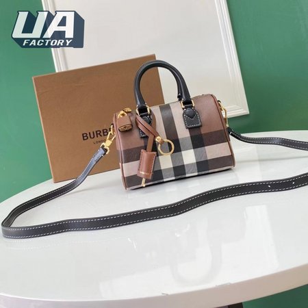 Burberry Check And Leather Mini Bowling Bag Dark Birch Brown 80534961