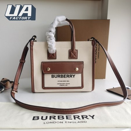 Burberry Two-tone Canvas And Leather Mini Freya Tote Natural/Tan 80441431