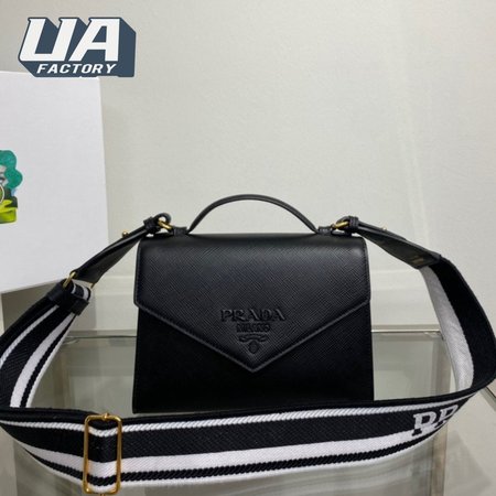 Prada Monochrome Saffiano And Leather Bag Black 1BD317