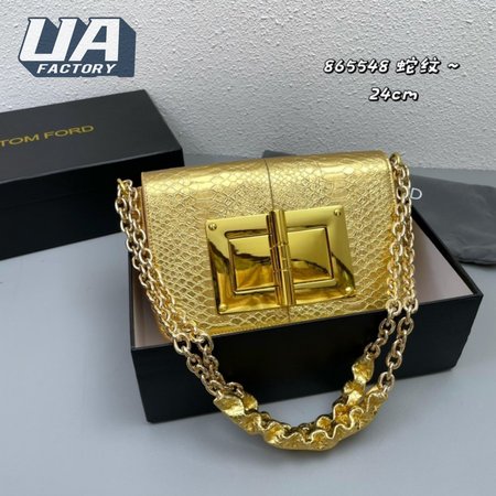 Tom Ford Shiny Stamped Crocodile Leather Natalia Mini Shoulder Bag Gold