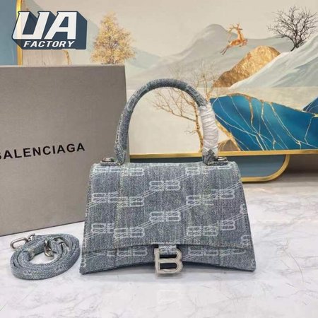 Balenciaga Hourglass Small Handbag Bb Monogram Bleached Denim In Blue 64716