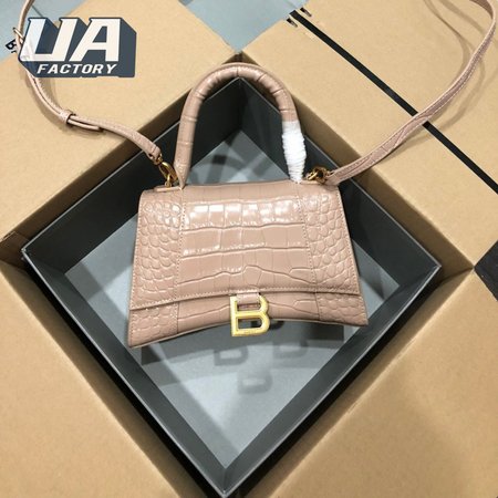 Balenciaga Hourglass Small Handbag Crocodile Embossed In Nude 6310