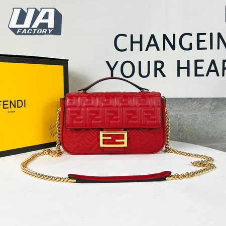Fendi Baguette Chain Midi Red Leather Bag