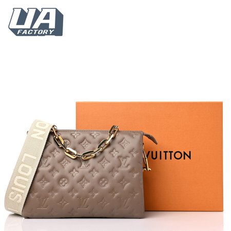 Lambskin Embossed Monogram Coussin PM Taupe