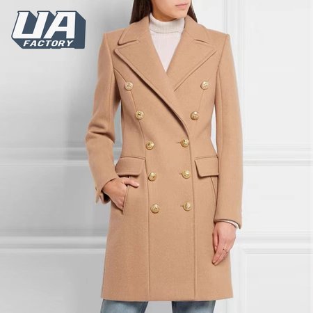 Balmain Black Double Breasted Gold Button Wool Coat