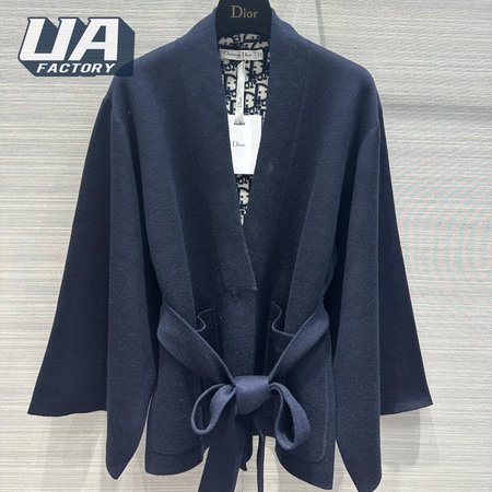 Dior Belted Kimono Jacket Navy Blue Double-Sided Wool And Silk With Dior Oblique Interior