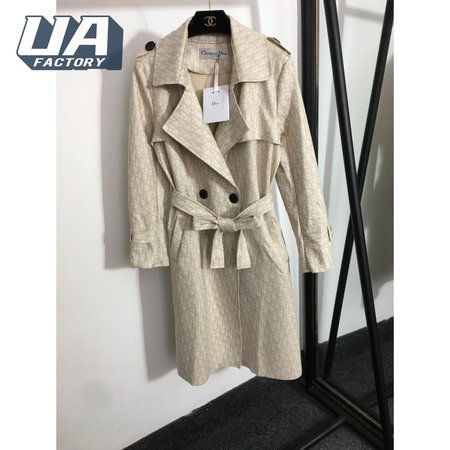 Dior Logo Print Tie-Waist Lapel Long-Sleeved Suede Trench Coat Jacket