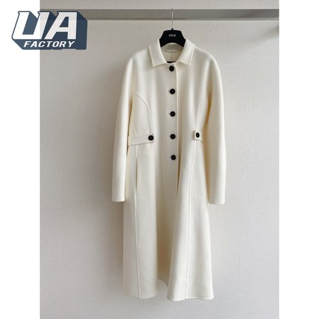 Dior Single-Breasted Long Double-Faced Cashmere Coat White