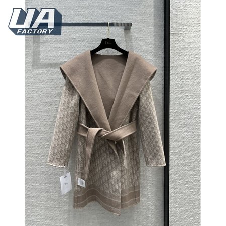 Dior Logo Reversible Wool Mid-Length Hooded Coat