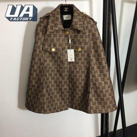 Gucci Double G Letter Print Woolen Cape Coat