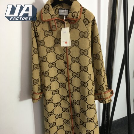 Gucci G Jacquard Letter Leather-Bound Mid-Length Trench Coat