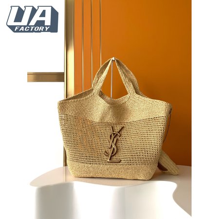 YSL ICARE Maxi Raffia Shopping Bag