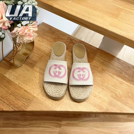 Gucci Espadrille Slide With Interlocking G White/Pink 35-41