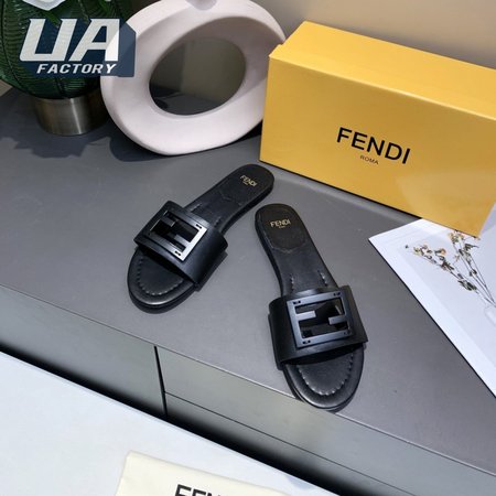 Fendi Baguette Black Leather Slides 35-40