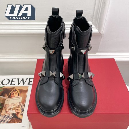 Valentino Roman Stud Calfskin Combat Boot With Tonal Studs 40MM 35-39