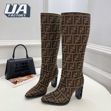 Fendi Cut High-Heeled FF Chenille Boots 35-39