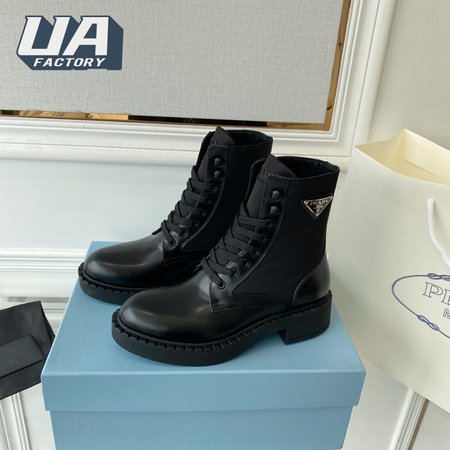Prada Brushed-Leather And Re-Nylon Boots 35-40